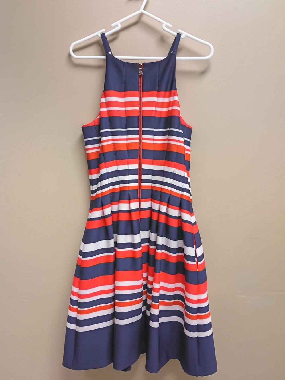 Vince Camuto Stripe Halter Neck Fit & Flare Dress Midi Dress Blue & Red Size 8
